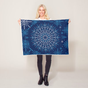 Intricate Blue Geometric Star Mandala Winter Fleec Fleece Blanket
