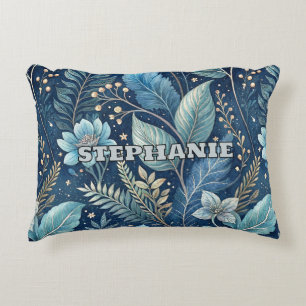 Intricate Blue & Green Botanical -Starry Dark Blue Decorative Cushion