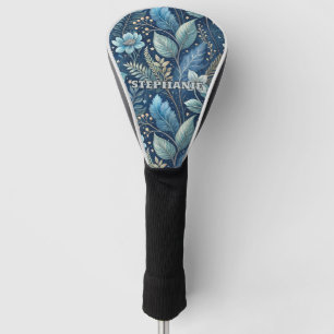 Intricate Blue & Green Botanical -Starry Dark Blue Golf Head Cover