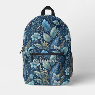 Intricate Blue & Green Botanical -Starry Dark Blue Printed Backpack