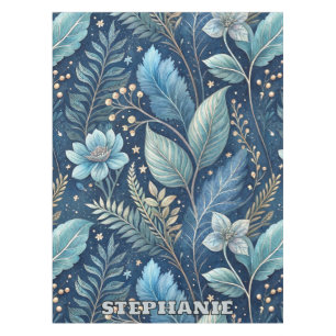Intricate Blue & Green Botanical -Starry Dark Blue Tablecloth
