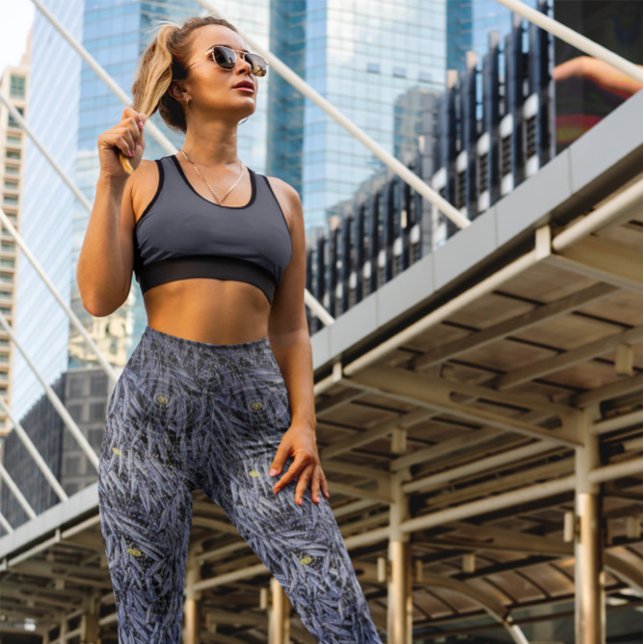 Intricate Blue Hue Leafs High Waist Yoga Workout Leggings (JPG-Intricate Blue Hue Leafs High Waist Yoga Workout Leggings-mockup-of-a-woman-posing-in-the-city)