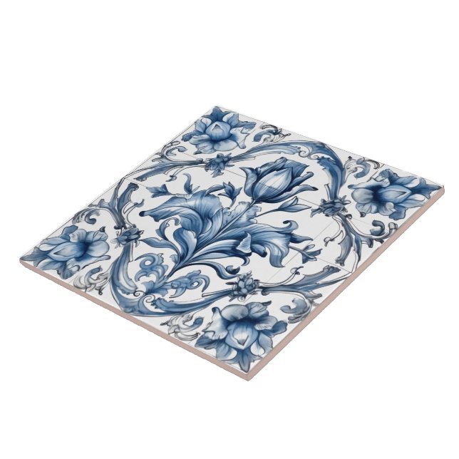 Intricate Blue Rustic Indigo Azulejo Tile Design (Side)