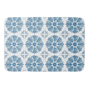 Intricate Blue Snowflake Design Bath Mat
