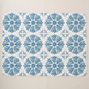 Intricate Blue Snowflake Design Sherpa Blanket
