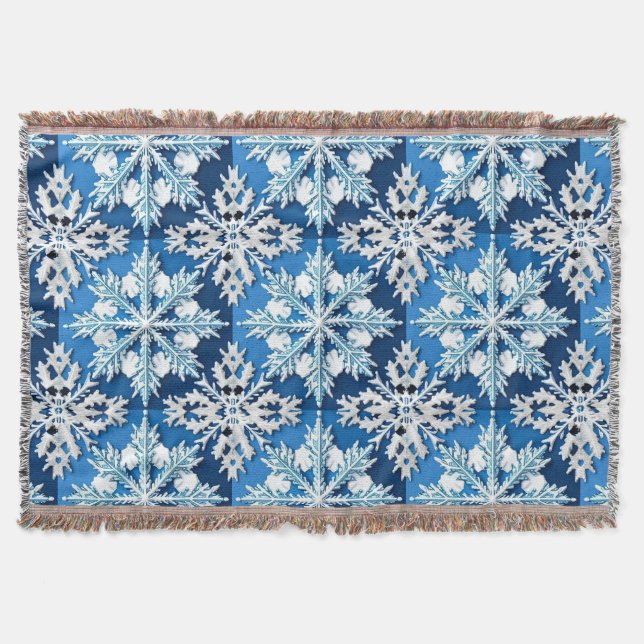 Intricate Blue Snowflake Design  Throw Blanket (Front)