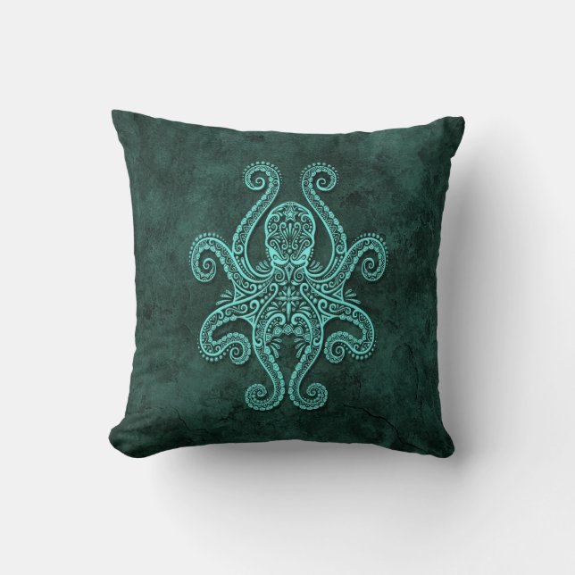 Intricate Blue Stone Octopus Cushion (Front)