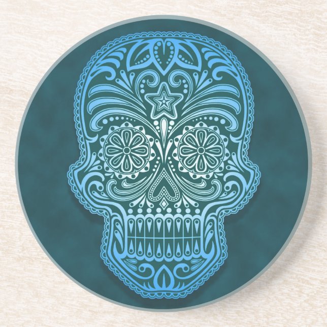 Intricate Blue Sugar Skull Coaster (Front)