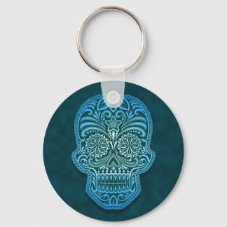 Intricate Blue Sugar Skull Key Ring