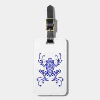 Intricate Blue Tree Frog on White Luggage Tag