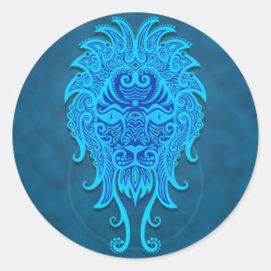 Intricate Blue Tribal Leo Classic Round Sticker