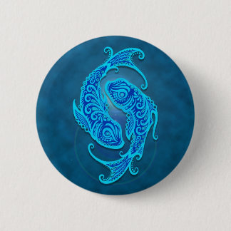 Intricate Blue Tribal Pisces 6 Cm Round Badge