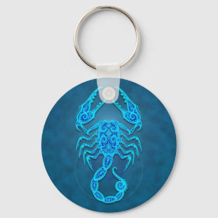 Intricate Blue Tribal Scorpio Key Ring