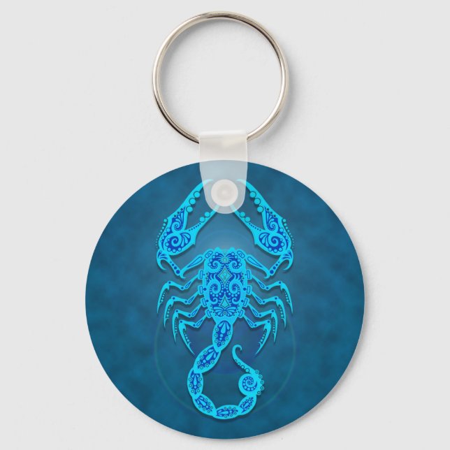 Intricate Blue Tribal Scorpio Key Ring (Front)