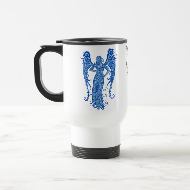 Intricate Blue Tribal Virgo Travel Mug (Left)