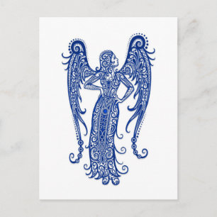 Intricate Blue Virgo Zodiac on White Postcard