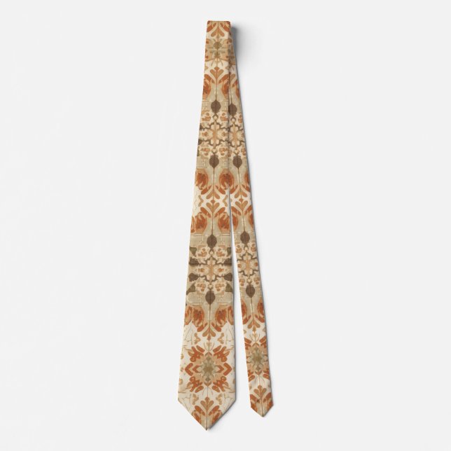 Intricate Bohemian Tile Pattern in Earthy Terracot Tie (Front)