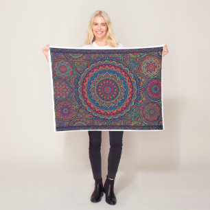 Intricate Bohemian Turquoise And Pink Mandala Art Fleece Blanket