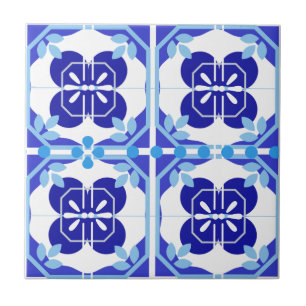 Intricate Bright Blue Navy Azulejos Style  Ceramic Tile