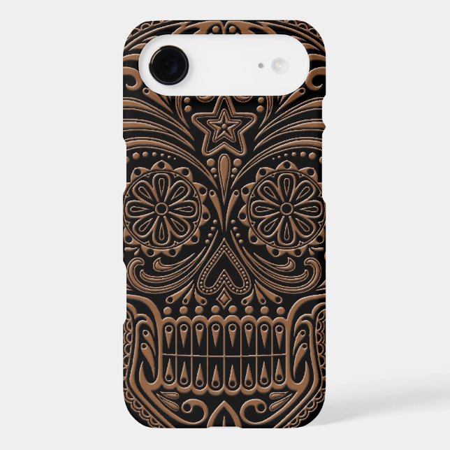 Intricate Brown and Black Sugar Skull Case-Mate iPhone Case (Back)