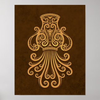 Intricate Brown Aquarius Zodiac Poster