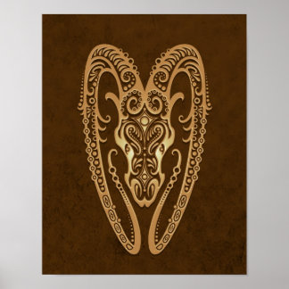 Intricate Brown Aries Zodiac Poster