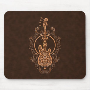 Intricate Brown Bass Guitar Design Mouse Pad