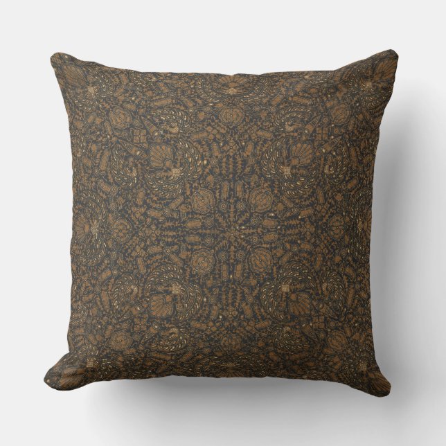Intricate Brown & Black Batik Throw Pillow (Front)