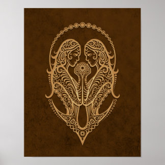 Intricate Brown Gemini Zodiac Poster