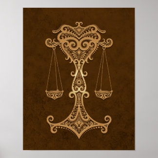 Intricate Brown Libra Zodiac Poster