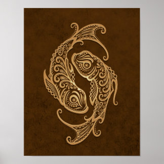 Intricate Brown Pisces Zodiac Poster