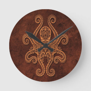 Intricate Brown Stone Octopus Round Clock