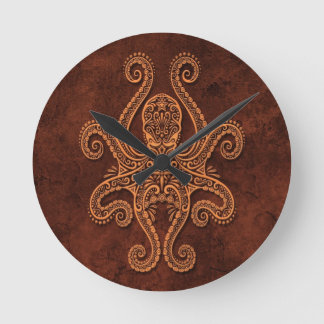 Intricate Brown Stone Octopus Round Clock