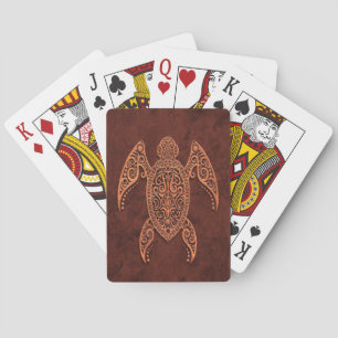 Intricate Brown Stone Sea Turtle Playing Cards