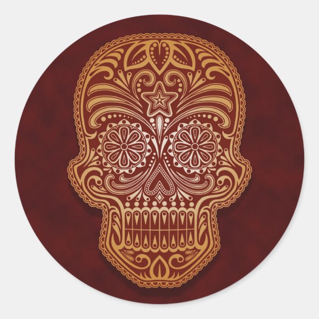 Intricate Brown Sugar Skull Classic Round Sticker (Front)