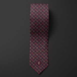 Intricate Burgundy and Gold Mandala Groomsman Tie