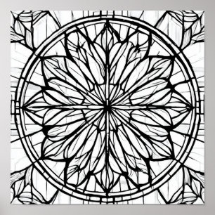 Intricate Cathedral Line Pattern: Stained-Glass Poster
