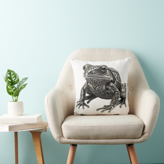 Intricate Celtic Silver Frog Mechanical Sculpture Cushion (Chair)