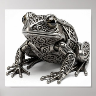 Intricate Celtic Silver Frog Mechanical Sculpture Poster