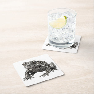 Intricate Celtic Silver Frog Mechanical Sculpture Square Paper Coaster