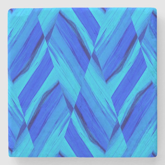 Intricate Cobalt Blue Marble Pattern Stone Coaster (Front)