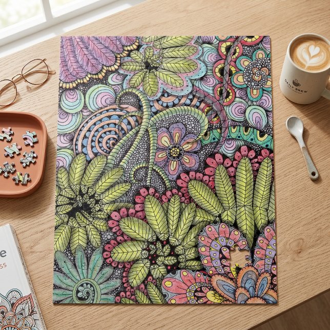 Intricate Colourful Floral Doodle Art Pattern Jigsaw Puzzle (Creator Uploaded)