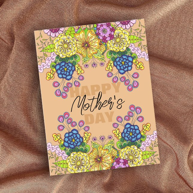 Intricate Colourful Flowers Foliage Mother's Day Postcard (Creator Uploaded)