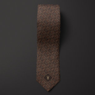 Intricate Copper on Black Mandala Monogram Tie