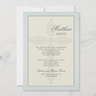 Intricate Cross (Blue-Grey) Religious Invitation