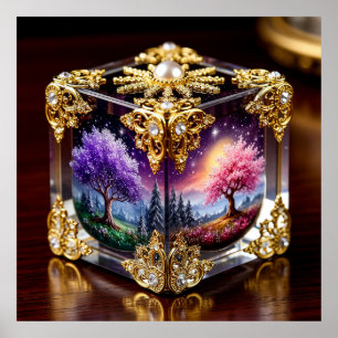 Intricate Crystal Box with Golden Accents Poster