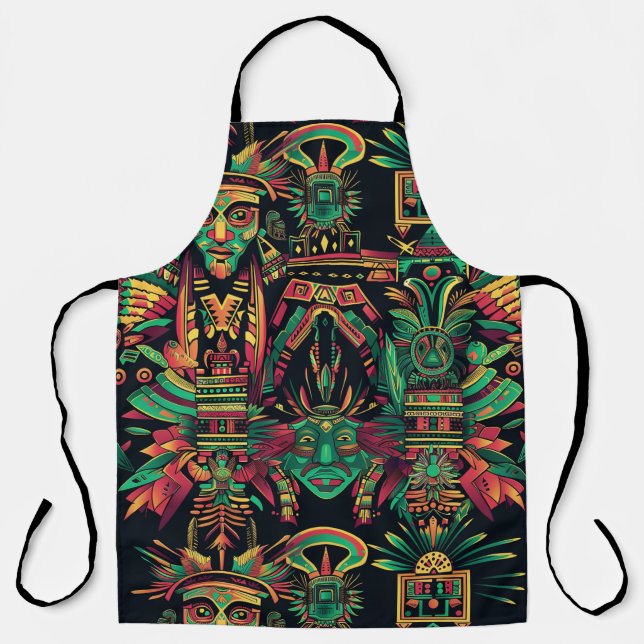 Intricate Cyan "Ancestral Paradigm" Design Large A Apron (Front)