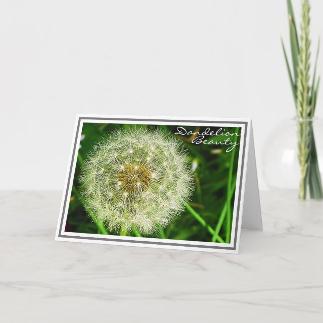 Intricate Dandelion Flower with Green Foliage Card (Front)