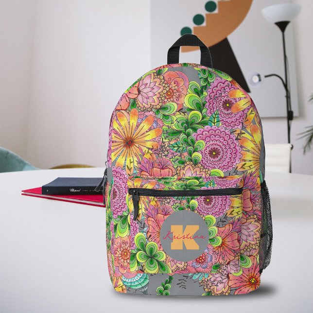 Intricate Danse Colourful Flowers and Foliage  Printed Backpack (Creator Uploaded)