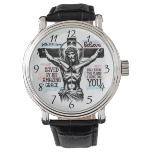 Intricate Depiction of Jesus on the Cross Watch